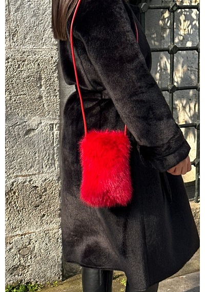 Mollycrush Kadın Askılı Peluş Kırmızı Çanta Kürk Postacı Model Kırmızı