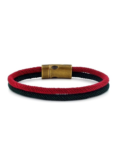 Bordo Yeşil Iki Sirali Metal Miknatis Erkek Bileklik M014V Çok Renkli
