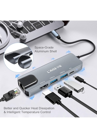 Speeduf Type C Hub Çoklu Bağlantı Noktalı Adaptör, 5'i 1 Arada