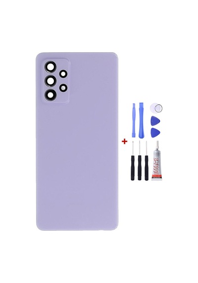 Samsung A73 Kamera Camlı Mor Uyumlu Arka Cam Kapak Pil Kapağı Tamir Set B7000 Set Mor