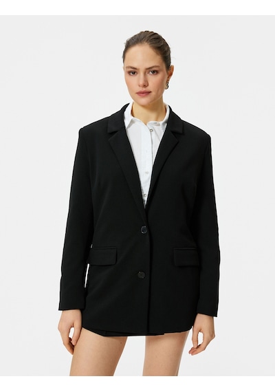 Koton Klasik Blazer Ceket Kapaklı Cepli Düğmeli Siyah 4sak50022uw Siyah