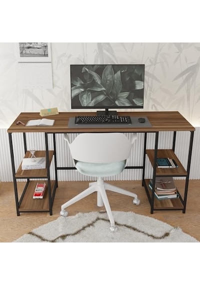 Modern Çalışma Masası, Kitaplıklı, 140x50 Cm, Ceviz-siyah Metal, Ev Ve Ofis İçin Bilgisayar Masası 120x60 Modern Çalışma Masası, Kitaplıklı, 140x50 Cm, Ceviz-siyah Metal, Ev Ve Ofis İçin Bilgisayar Masası 120x60