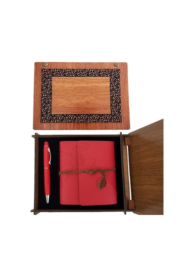 Ahşap Kutulu Kırmızı Deri Defter Ve Metal Kalem Set Arbltgs3zuhfbpl5c9g
