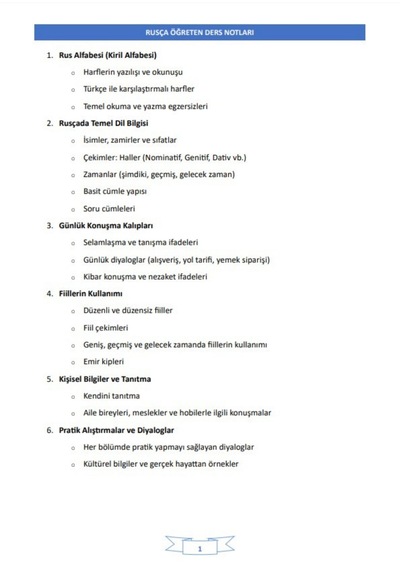 Rusça Öğreten Ders Notları