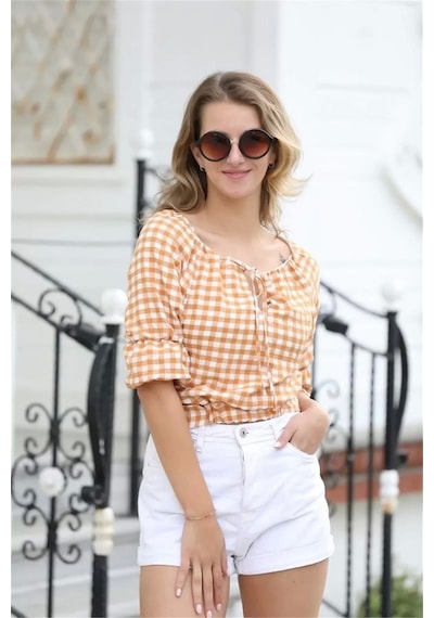 Lodmela Bağlama Detaylı Crop Bluz 1736sarı