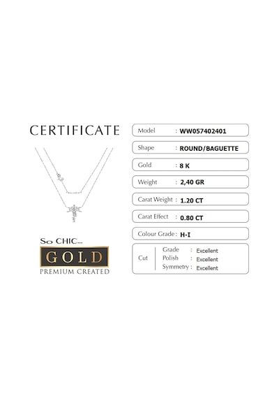 Beyaz Altın Sertifikalı Premium Created Baget Taşlı Kolye Altın - Beyaz