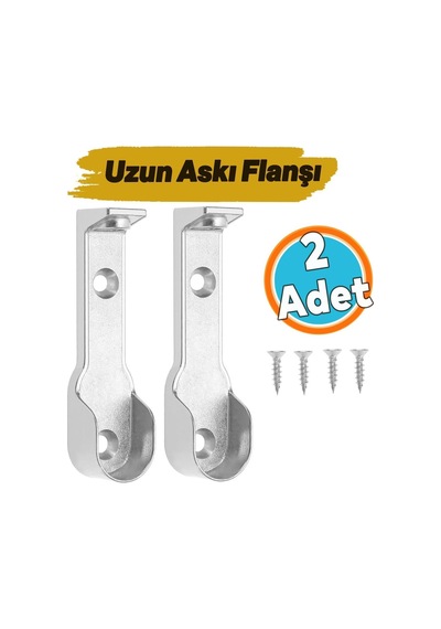 2 Adet Uzun Askı Flanşı Dolap Boru Sabitleme Kıyafet Elbise Askı Flanş Aparatı Krom 70 Mm Diğer