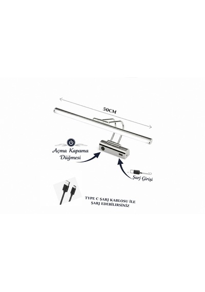 Sarjlı Led Flüt Resim Aplik 8w 3200k Gün Işığı 50cm Duvar Tipi Ayna/tablo Üstü Dekoratif Işık Ip20 Iç Mekan Kullanım Krom