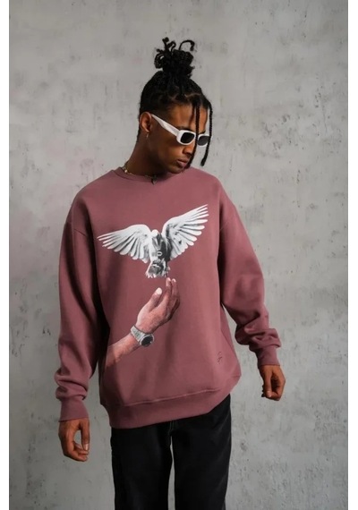 Vexor Erkek Güvercin Baskılı Sweatshirt - Gül Kurusu Gülkurusu Vexor Erkek Güvercin Baskılı Sweatshirt - Gül Kurusu Gülkurusu
