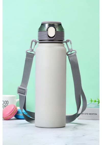 304 L Çelik Gri 800 Ml Askılı Ve Pipetli Matara Suluk Cin411gr-8 Gri