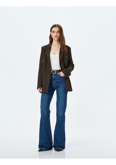 Koton Yüksek Bel Slim Fit İspanyol Paça Kot Pantolon - Flare Jean Orta İndigo 5sal40017md Indigo İndigo