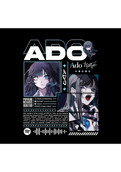 Ado Japon - K-pop - Rock - Müzik Baskılı Unisex %100 Pamuk Kapüşonlu Siyah Sweatshirt Siyah