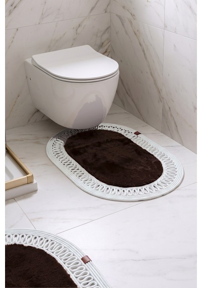 Banyo Paspası Takımı 60x100+40x60 Cm İç Trikot Acı Kahve & Gümüş
