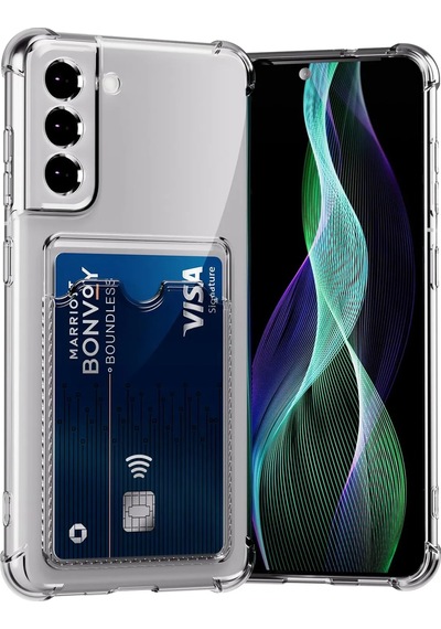 Samsung Galaxy Uyumlu S24 Fe Kapak Kamera Korumalı Kartlıklı Darbe Emici Özellikli Şeffaf Silikon Kılıf Şeffaf