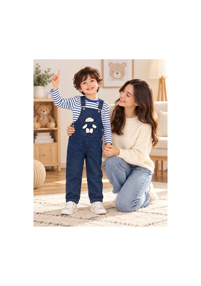 Messline Ayıcık Detaylı Erkek Çocuk Kot Salopet Takımı Mavi - 932216365 Mavi