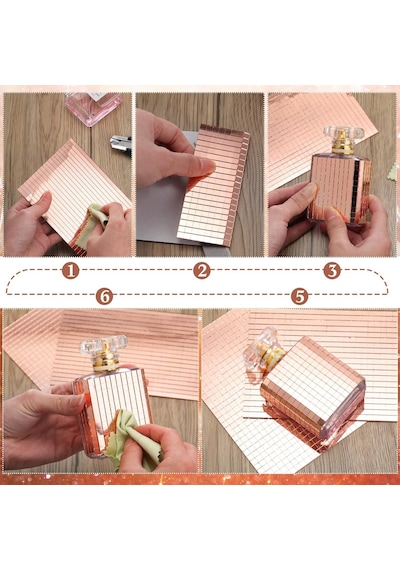 4 Lü Kendinden Yapışkanlı Rose Ayna Mozaik Disco Sticker Duvar Çerçeve Eşya Dekoratif Kaplama 30x30 Rose Gold