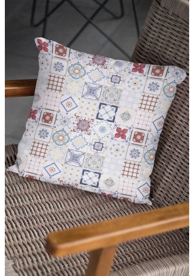 Kırmızı Çini Desen Çift Taraflı Yastık Kırlent Kılıfı Krl093n11