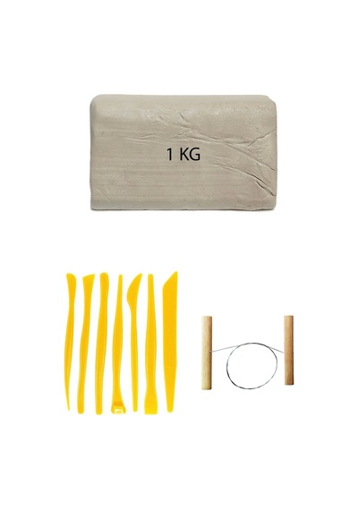 Beyaz Seramik Hamuru 1 Kg Plastik Ebeşuar Seti Kil Seti Seramik Çamuru Çamur Kesme Teli Seramik Kili