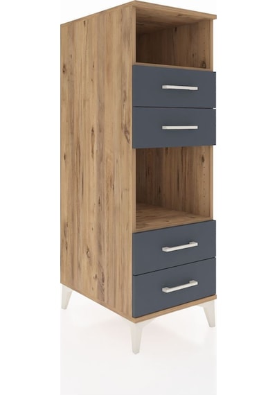Kronos Dolap 2 Raflı 4 Çekmeceli 44x59x134 Çam-antrasit Atlas Çam