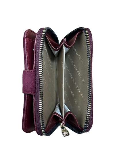 Me-vo Kadın Süet Mini Cüzdan, Fermuarlı, Bordo, 8 Kartlık, Metal Düğmeli Bordo