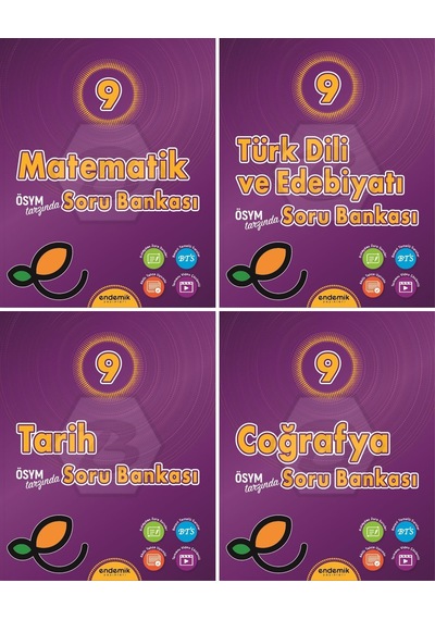 Endemik 2026 9. Sınıf Matematik + Türk Dili + Tarih + Coğrafya Soru Seti 4 Kitap Güncel Müfredat
