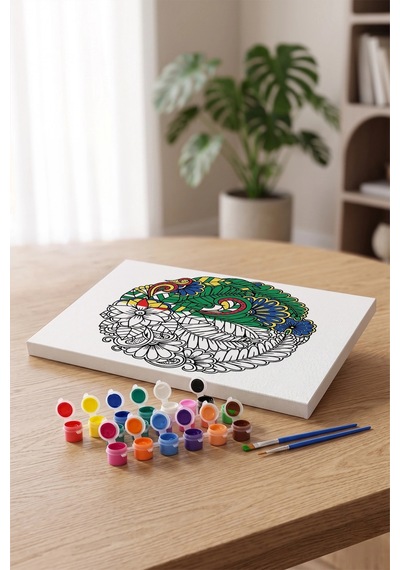 Çiçek Desenli Mandala Tuval Boyama Seti 40x50 Cm