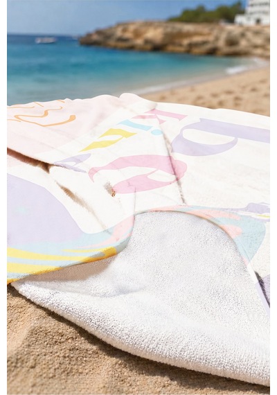 Çiçekli Tropikal Modern Plaj Havlusu - Bohem Pastel Akdeniz Hızlı Kuruyan Mikrofiber Havlu Dumanlı Tınısı