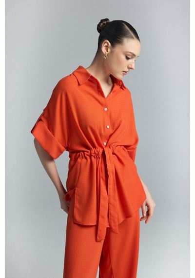 Beli Bağlamalı Kimono Gömlek - Oranj-137292