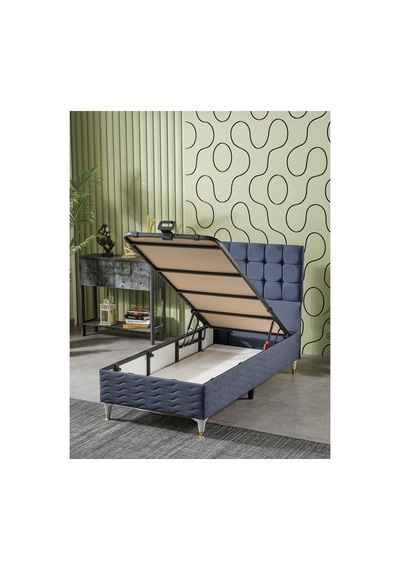 Beehanem Bengü Modern Baza + Yatak + Başlık Seti 120x200 İndigo Geniş Tek Kişilik Sandıklı 3'lü 120 x 200