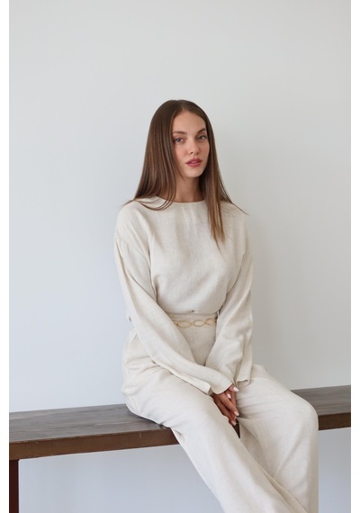 Laluvia Natural Marisol Bluz Pantolon Takım Natural