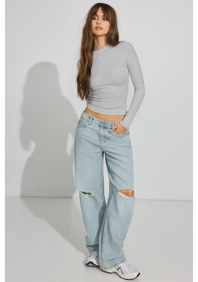 Madmext Gri Bisiklet Yaka Slim Fit Kadın Body Mg2564 Gri