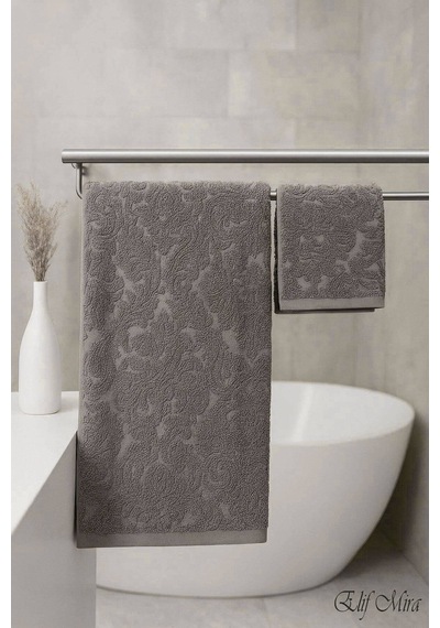 Banyo & Yüz Havlusu Seti %100 Pamuk 90x150 + 50x90 Cm Amorivy Gri