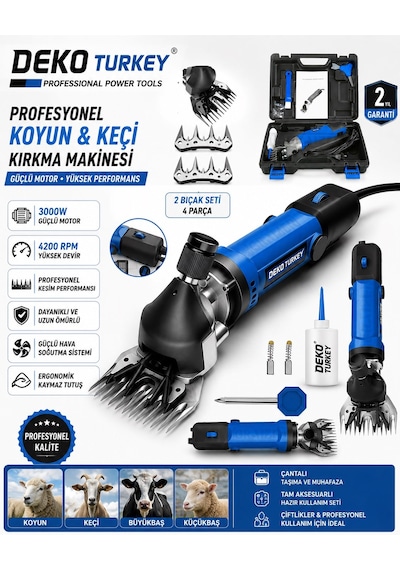 Deko Dek2050 Elektrikli Koyun Kırkma Makinesi 3000w 4200 Rpm Keçi Büyükbaş Küçükbaş Hayvan Kırpma