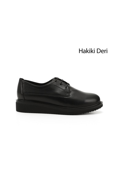 Gönderi(R) Gönderi R Kadın Siyah Bağcıklı Dolgu Taban Hakiki Deri Ayakkabı Gdza13424074 Siyah