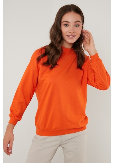 Lela Pamuklu Dik Yaka Basic Örme Bayan Sweat 5863323 Oranj