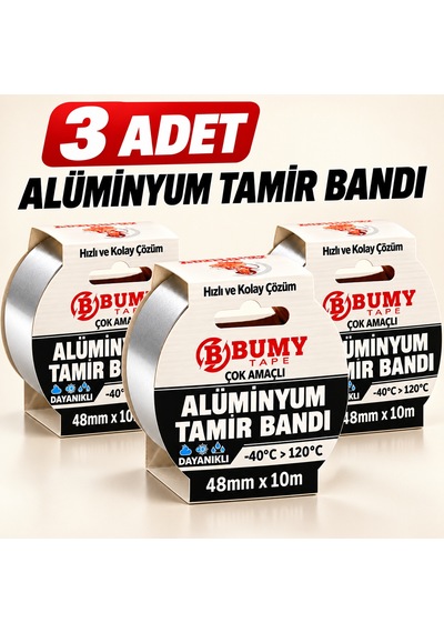 3 Adet Alüminyum Folyo Tamir Bandı Yanmaz 48 Mm X 10 Metre Isıya Dayanıklı Soba Borusu Bantı