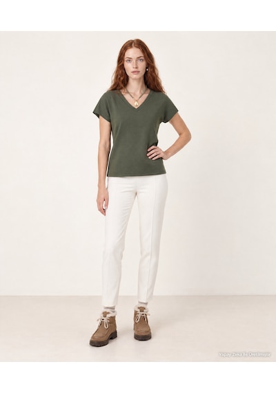 Yargıcı Regular V Yaka Kısa Kol T-shirt 26kkts9023x 007 Haki