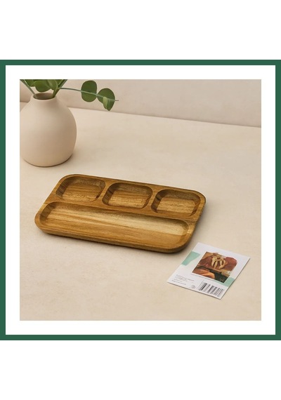 Bezos Akasya Ahşap Sunum Tepsisi 4 Bölmeli 25x14 Cm Bzs01