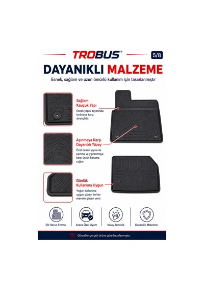 Trobus Peugeot Partner Panelvan 2019+ Araca Özel 2 Parça 2d Havuzlu Paspas