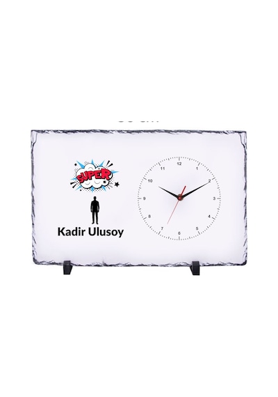 Kişiye Özel Dikdörtgen Doğal Taş Masa Saati 25x38 Cm İsim Baskılı Dekoratif Saat Çok Renkli