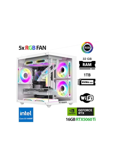 Xaser Cube X220 i5-14400F 32 GB 1 TB M.2 Nvme SSD 16 GB RTX5060Tİ Free Dos Masaüstü Oyuncu Bilgisayarı