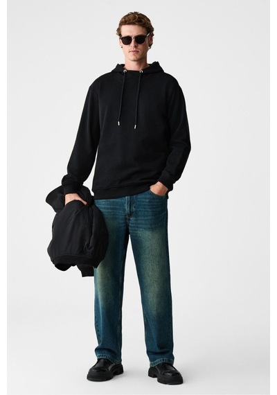Grimelange Alessıo Erkek %100 Pamuk Kapüşonlu Kordon Detaylı Oversize Fit Siyah Sweatshirt siyah