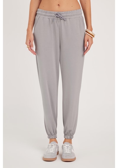 Tudors Kadın Relax Fit Rahat Kesim Modal Kumaş Beli Bağlamalı Lastikli Jogger Gri Eşofman Altı-39587