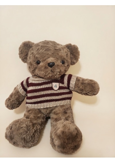 Peluş Tedi Bordo Çizgili Kazaklı Ayıcık 50 Cm Kahverengi-bordo