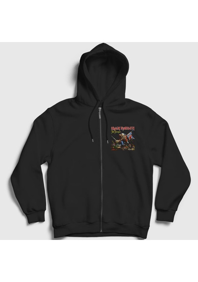 Presmono Unisex Trooper Iron Maiden Fermuarlı Kapüşonlu Sweatshirt Siyah