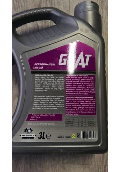 Grat 75W-90 Şanzıman Yağı 3 L
