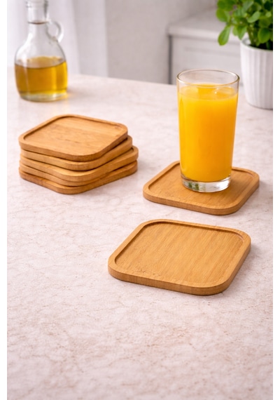 6 Lı Kare Bambu Bardak Altlığı Seti 10 Cm Kaymaz, Dayanıklı, Şık Tasarım, Sunumluk Şeffaf