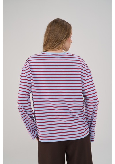 Mai Studios Mist Çizgili Basic Açık Mavi T-shirt