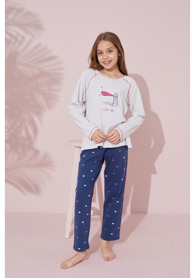 Siyah İnci Pamuklu Örme Pijama Takım 24241111 Gri