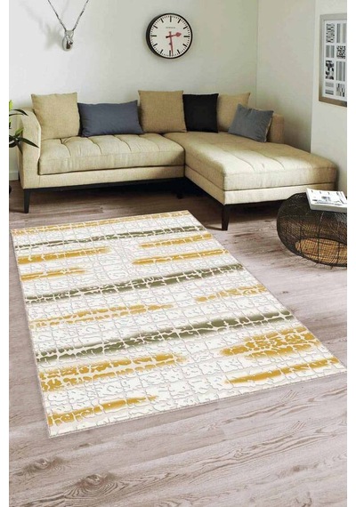 Yeşil Sarı Spor Kaymaz Taban Makinede Yıkanabilir Halı Fl01n11 Sarı - Yeşil